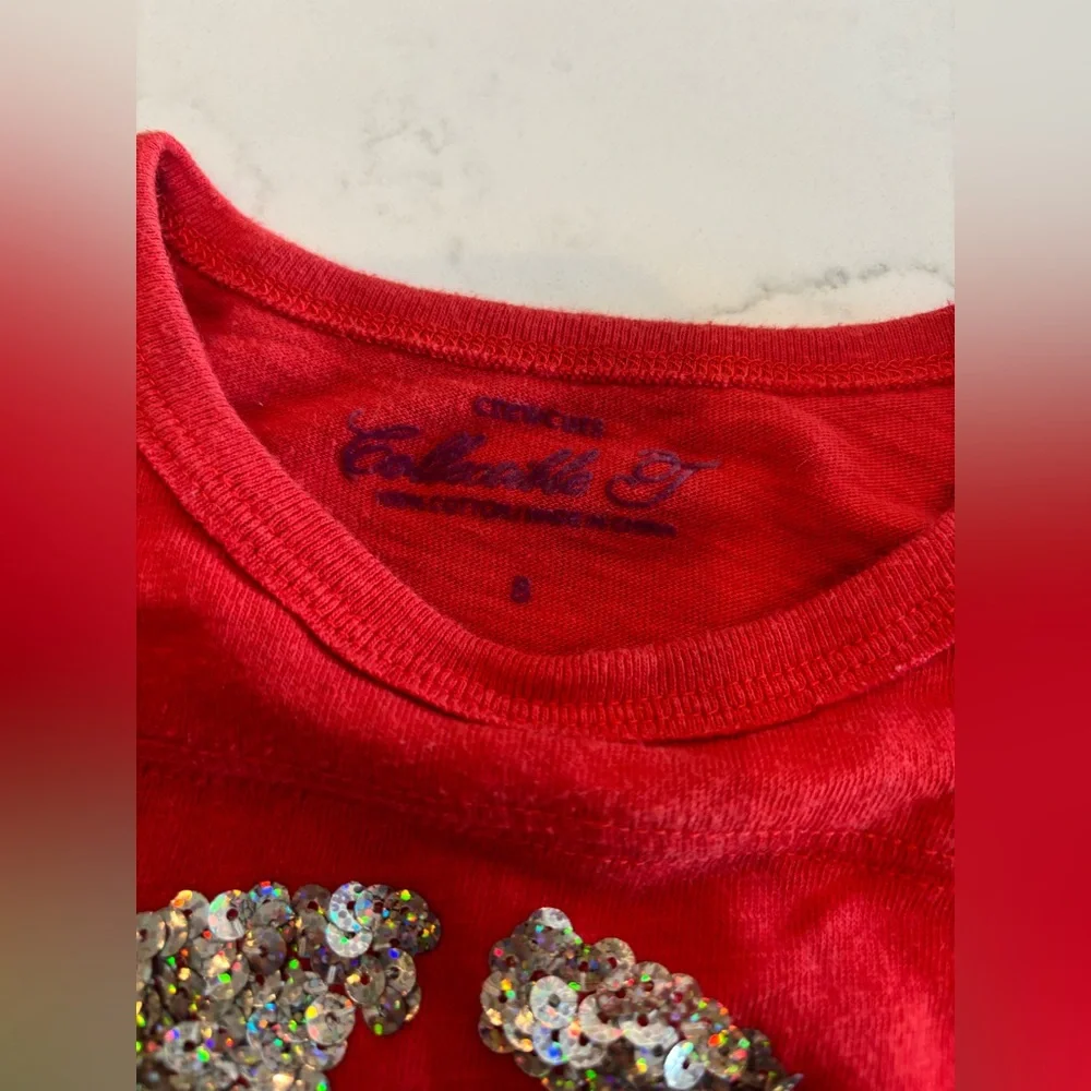 Crewcuts Red Long Sleeve Tee with Silver Sequin Design